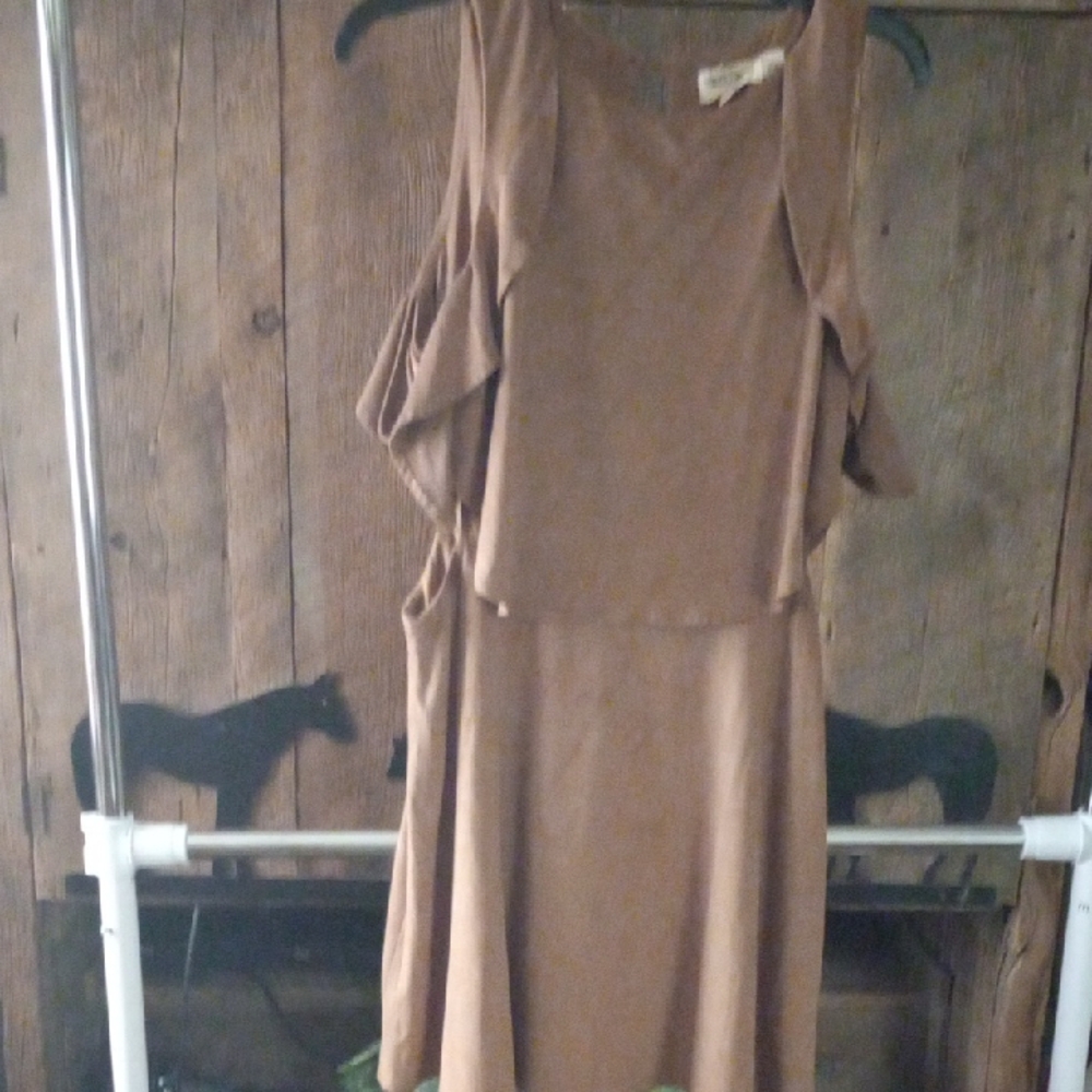 Mishka Tan Sleeveless Ruffled Sundress
